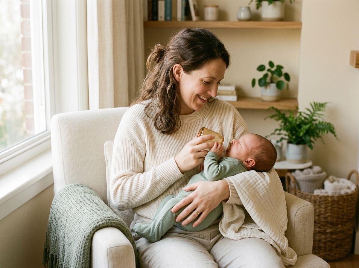 Parent bottle-feeding newborn